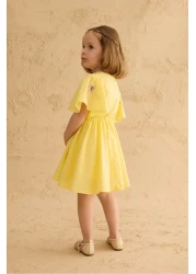 Fahhar Kids فستان قطن مطرز أصفر