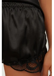  Collection Satin Woven Black Lace Shorts Pajamas Set - Thmaw21Pt0843