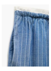 Koton بنطال مستقيم واسع الساق بخصر مزدوج وجيب من نسيج القطن والفيسكوز