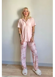 Pijamaevi طقم بيجامة نسائية بأكمام قصيرة وأزرار أمامية حصرية من Mercan Florado