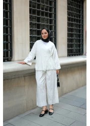 LOCCO Almond Stitched Women's Kimono Set White