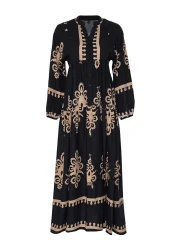  Modest فستان أسود منسوج من الفيسكوز بنمط أصلي TCTSS24EB00221