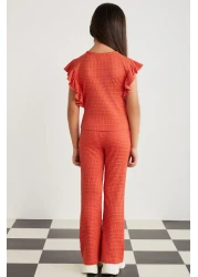 GRIMELANGE Delıla Girl's Crew Neck Sleeveless Pomegranate Flower Top and Bottom Set