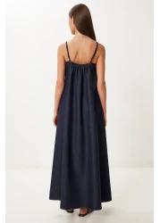 Happiness İstanbul Women's Dark Navy Blue Strap Summer Denim Dress Mx00200