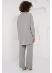 Bigdart طقم تونيك وبنطلون رمادي كتان 6678