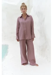 BOHEMAİ Jelsomina Oversize Light Burgundy Linen Shirt Trousers Set