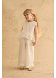 Fahhar Kids Cotton Suit with Flounces on the Sides Ecru