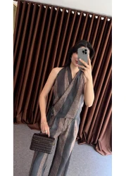 HAZELANNA بدلة قهوة بقصة مزدوجة الصدر