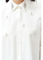  Collection قميص منسوج إكرو بتفاصيل حجرية - مقاس عادي TWOSS24GO00069