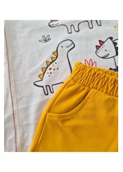 BALKABAĞI Dinosaur Bloods and Shorts/Stone Tshirt for 2 Sets Boys Piping Detailed Mtye0026