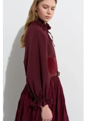 KADRİYE BAŞTÜRK Nora Pleated Skirt Claret Red