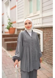 LOCCO Women's Ornamental Stitched Gathered Suit Anthracite