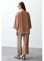  Collection Camel Colored Woven Kimono and Trousers Set - Twoss24Au00094