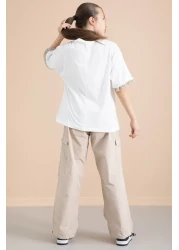 Cansın Mini Beige Girls' T-Shirt and Cargo Pocket Pants 2-Piece Set 20396