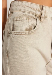  Collection Beige Faded Effect Vintage Normal Waist Wide Leg Jeans TWOSS24JE00011