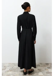 Modest Black Gold Button Detailed Woven Shirt Dress TCTSS24EB00132