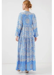 Bigdart 2423 Authentic Patterned Hijab Dress - S. Blue