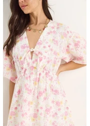 Bianco Lucci فستان نسائي من الموسلين مبطن بأكمام بالون وحزام مطاطي 3057 60283403