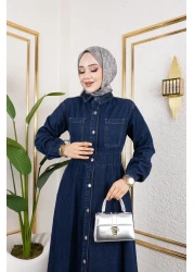 HARMAN BUTİK Women's Belden Elastic Pocket Detailed Denim Dress
