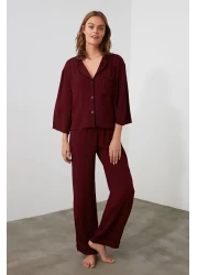  Collection طقم بيجامة منسوجة من الفيسكوز باللون العنابي THMAW21PT0292