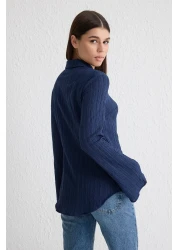  Collection Dark Navy Textured Fitted Waist Sitting Woven Shirt Twoss24Go00002