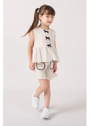 Minipodyum بدلة صيفية من الكتان مكونة من قطعتين مع شورتات مزينة بفيونكة للفتيات