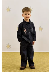 Fahhar Kids Navy Blue Denim Shirt Set