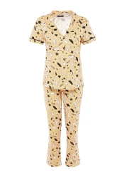 Collection Cotton Leisure Patterned Peach Piping Pajamas Set - Thmss19Ip0037