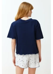  Collection طقم بيجامة محبوكة بنمط جالاكسي باللون الأزرق الداكن مع شورت THMSS24PT00203