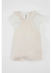 Defacto Disney Mickey Minnie Short Sleeve Baby Girl T-Shirt and Sleeveless Overalls Set - D0796A524Hs