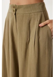 Happiness İstanbul Women's Khaki Linen Vest Pants Suit No00020