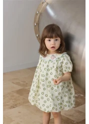 Tics فستان بالون مطرز بياقة خضراء