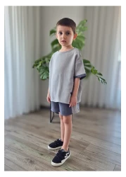 My Baby's World Smoked-Grey Natural Muslin Fabric Boy's Garnished Shorts Summer Suit Mtye0083