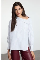  Collection Limited Edition White Collar Detailed Striped Woven Shirt Twoaw25Go00065