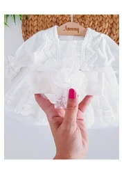 Jammybaby Newborn Tulle Lace Baby Girl Mevlüt Dress and Bandana Set - 100% Cotton Combed