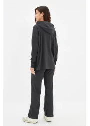 Collection Anthracite Hooded Ribbed Knitted Pajamas Set Thmaw22Au0334