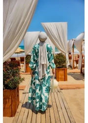 LOCCO فستان نسائي منقوش بأوراق الشجر باللون الأخضر