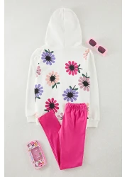 TRENDYOLKIDS White-Multicolor 4-Piece Girl's Floral Knitted Top and Bottom Set Tkdaw25Au00120