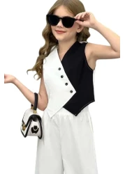 Riccotarz طقم سترة بالازو بنطال علوي غير متماثل اللون للفتيات