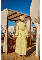 LOCCO فستان فيينا بياقة مربوطة للنساء باللون الأصفر