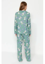  Collection Multicolor Rabbit Print Viscose Woven Pajamas Set Thmaw21Pt0048