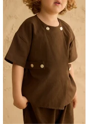 Fahhar Kids Double Button Trousers Suit Bitter Brown