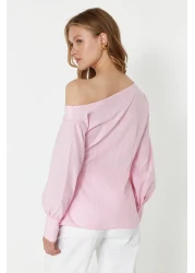  Collection Pink Boat Neck Woven Blouse TWOSS24BZ00553