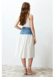  Collection Blue Color Blocked High Waist Midi Denim Skirt TWOSS24ET00142