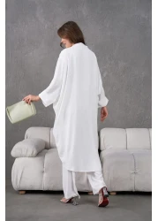 Miss Allos Women's Tulle Flower Embroidered Stone Detailed Kimono and Trouser Top Set