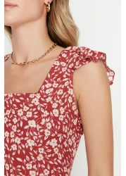  Collection Tile Floral Print Square Neck A-line Viscose Midi Woven Dress TWOSS20EL3331