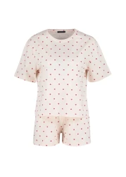  Collection Light Pink 100% Cotton Polka Dot and Heart Shorts Knitted Pajamas Set Thmss21Pt1485