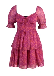  Collection Colorful Floral Patterned Flounce Chiffon Mini Dress - TWOSS22EL2772