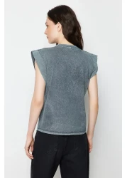  Collection Anthracite*001 Faded Effect 100% Cotton Wadding Appearance Basic Crew Neck Knitted T-Shirt TWOSS20TS0021