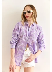 Olalook قميص نسائي بتفاصيل صدفة هندسية أرجواني GML-19001324